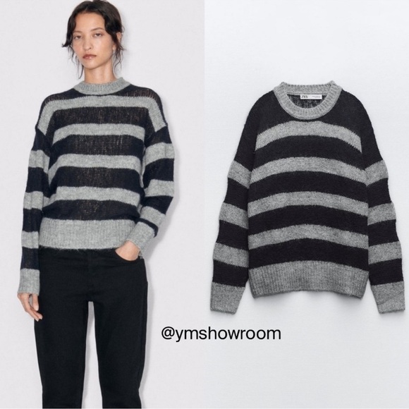 ZARA Stripe sweater alpaca wool blend sheer light cozy soft transitional weathe - Picture 3 of 16